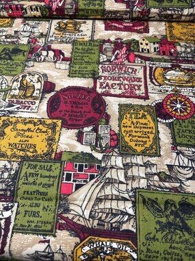 1/2 yard x 48" Upholstery Fabric Screen Printed Retro Graphics Vintage